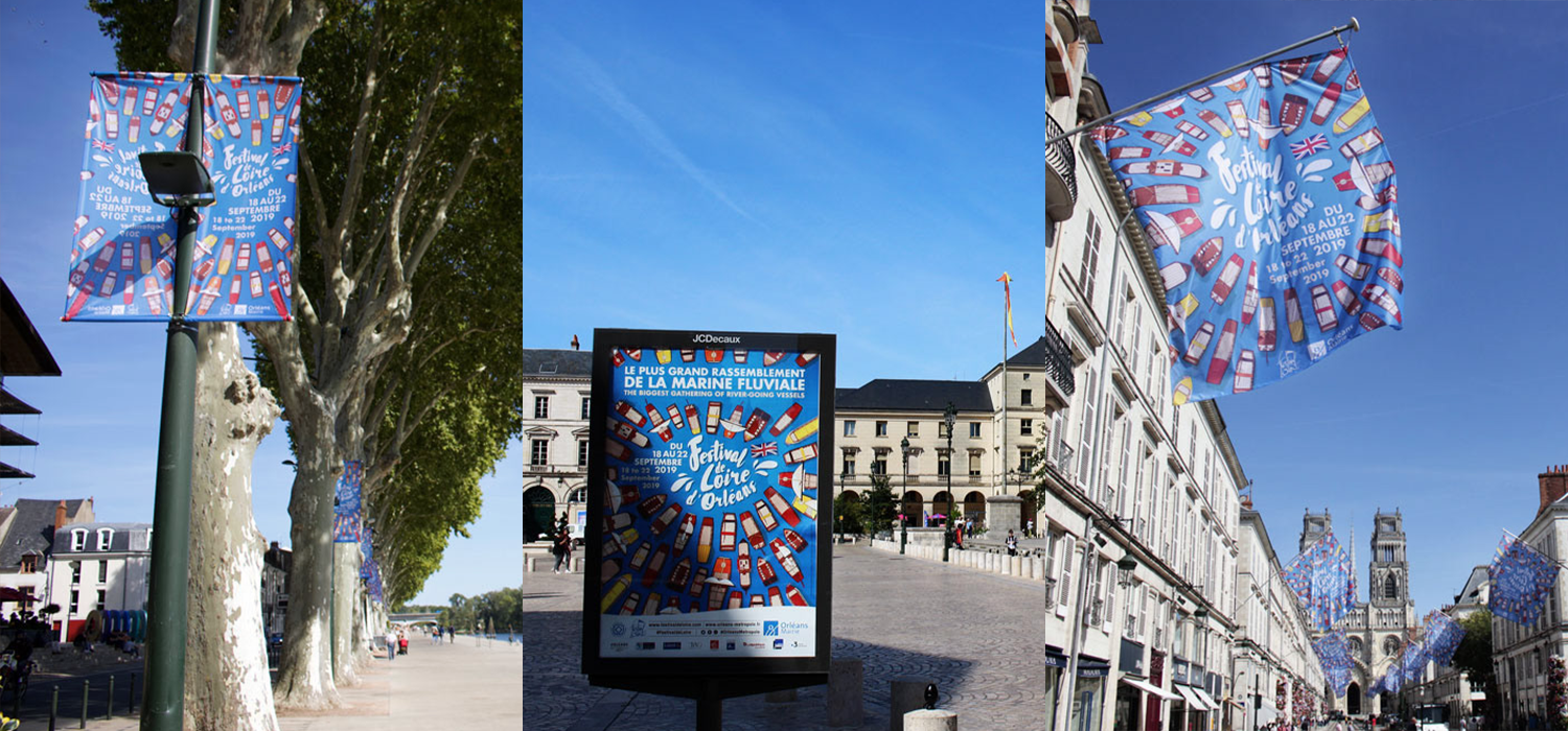 Oriflamme, affiche et drapeau de l'édition 2019 du festival de Loire à Orléans
