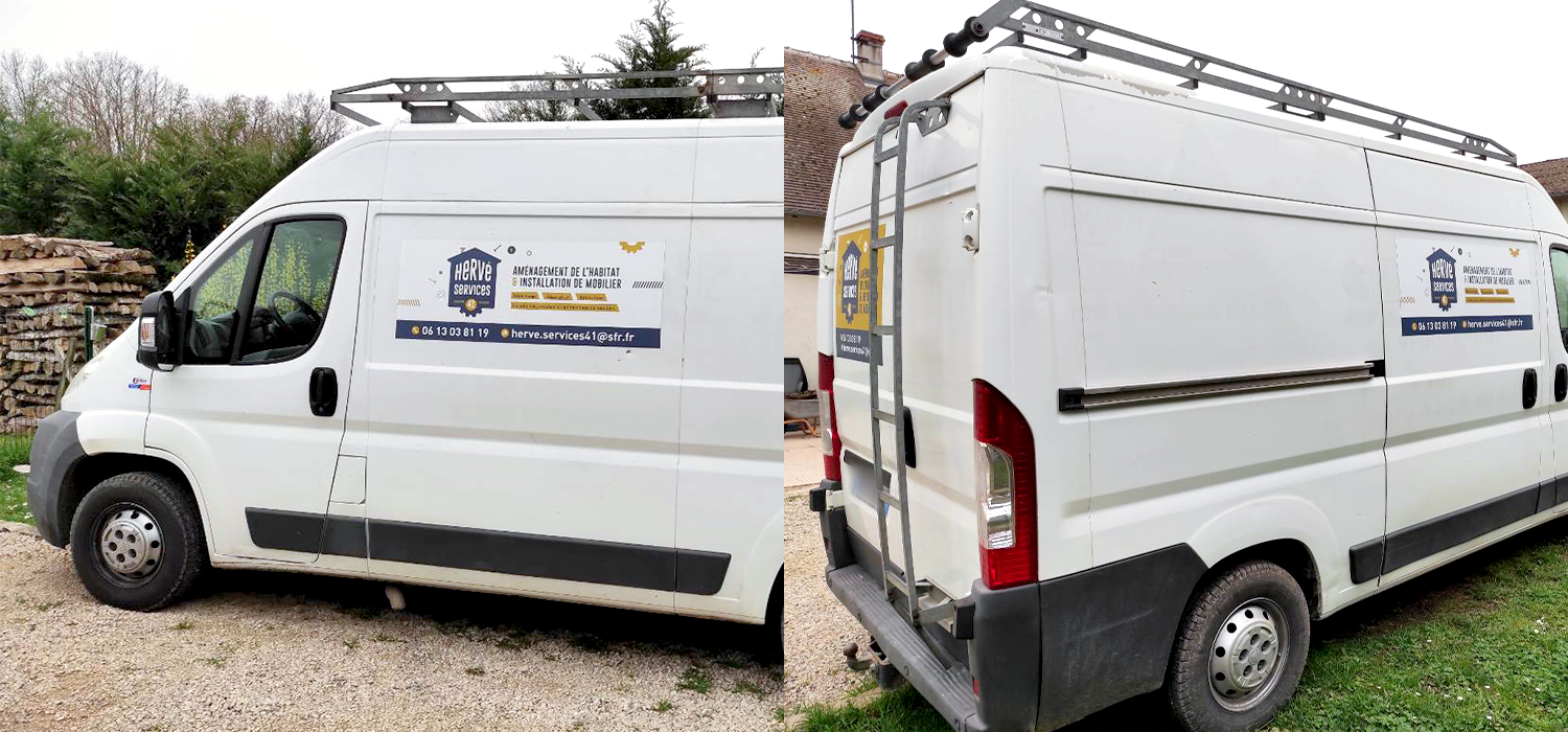 herve-services-41-creation-graphisme-signaletique-plaque-magnetique-camion Graphisme plaques magnétiques de véhicule professionnel artisan par le Studio Elski à Orléans