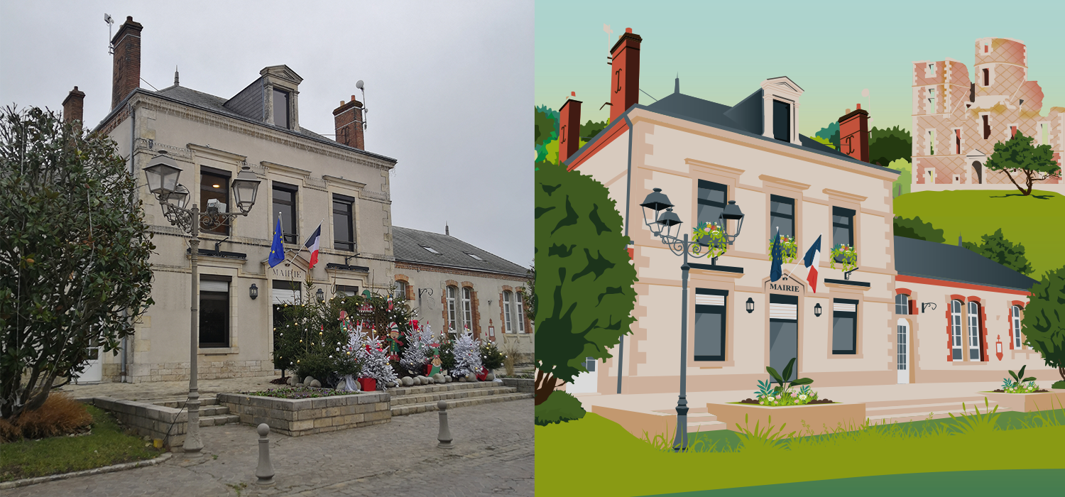 saint-denis-en-val-orleans-illustration-voyage-retro2 illustration voyage carte voeux saint denis en val orléans loiret