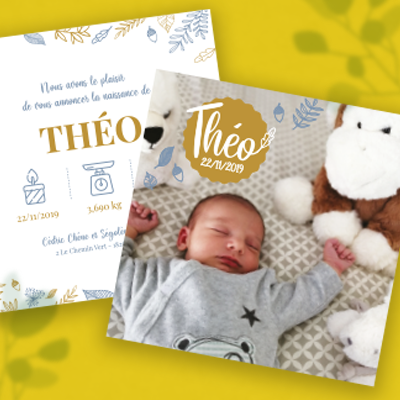 Création graphique, mise en page et illustrations d'un faire-part de naissance