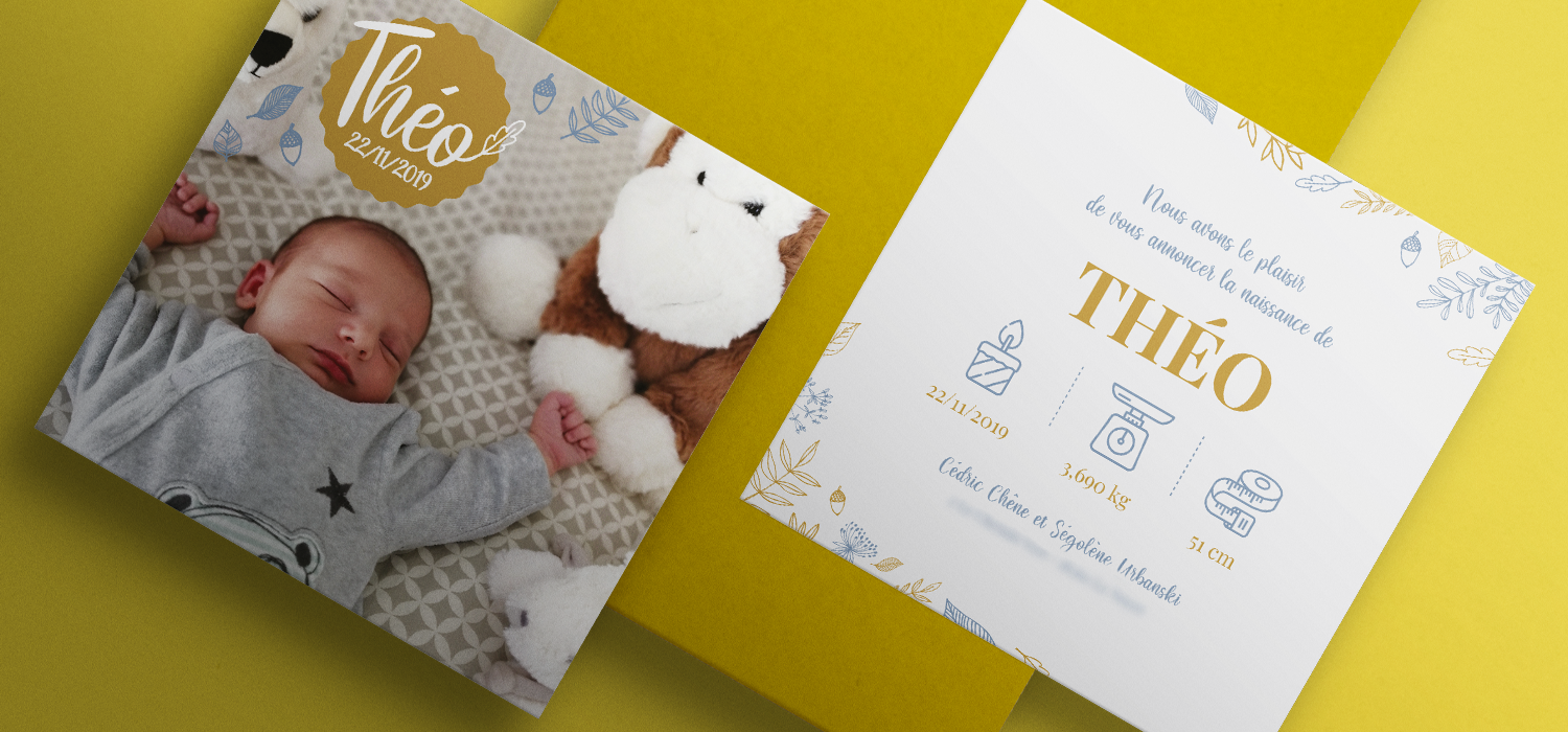 faire-part-naissance-theo-graphisme Création graphique, mise en page et illustrations d'un faire-part de naissance