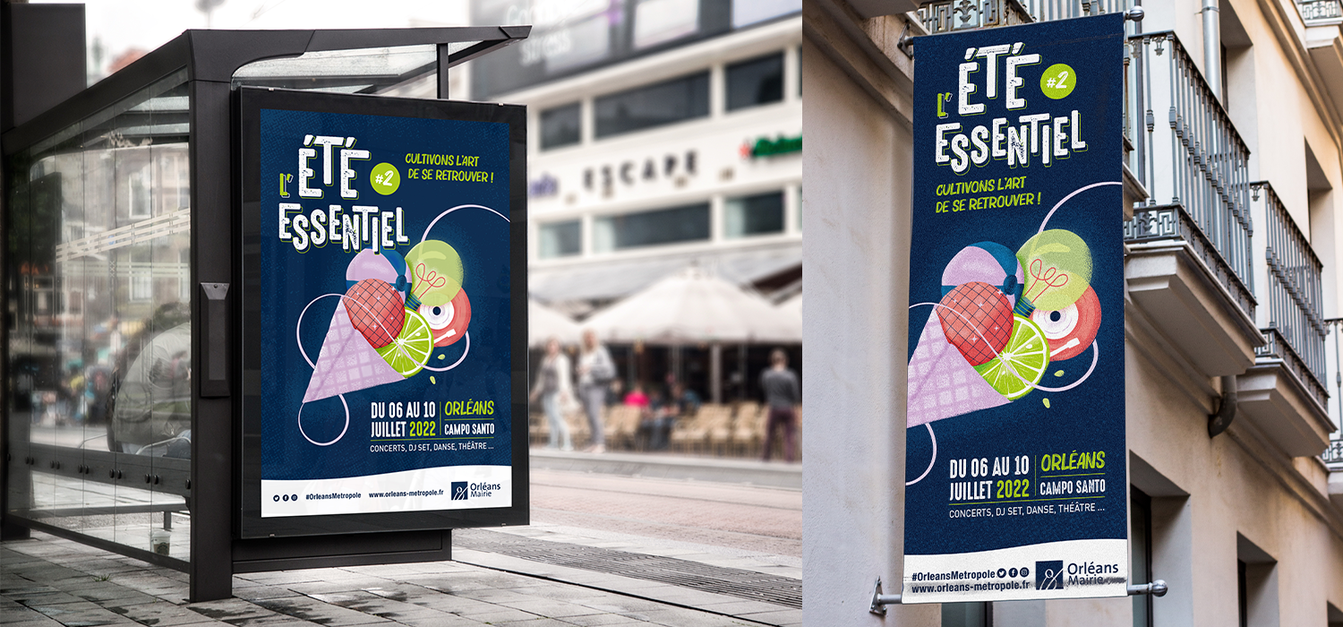 ete-essentiel-2022-orleans-studio-elski création d'affiche (illustration et mise en page) pour le festival Été essentiel à Orléans