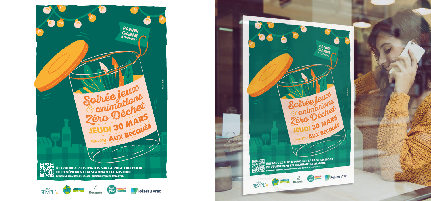 becques-orleans-illustration-affiche-vrac-consigne graphisme, illustration et création d'affiche pour un événement éco responsable, vrac et consigne à Orléans