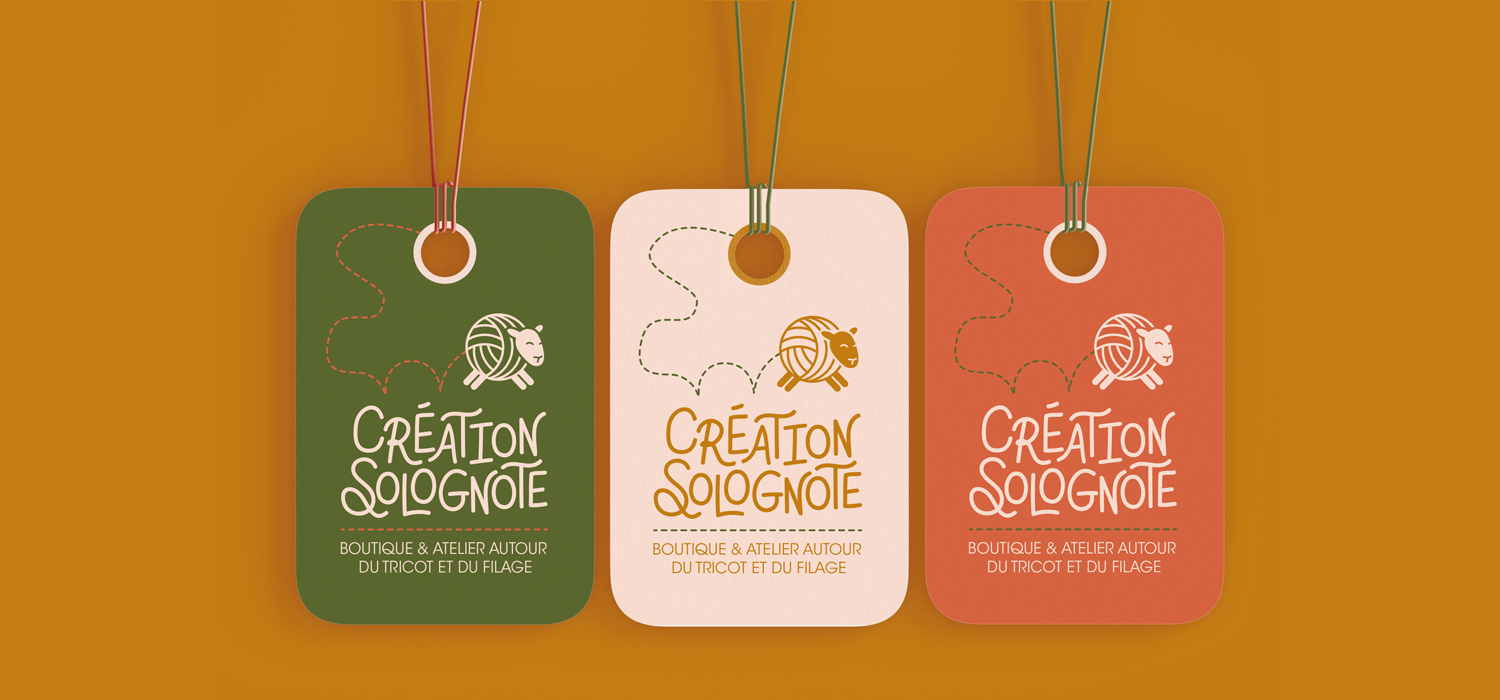 creation-solognote-graphisme-etiquettes-boutique réalisation de design d'étiquettes pour une entreprise orléanaise d'accessoires de tricot et de crochet