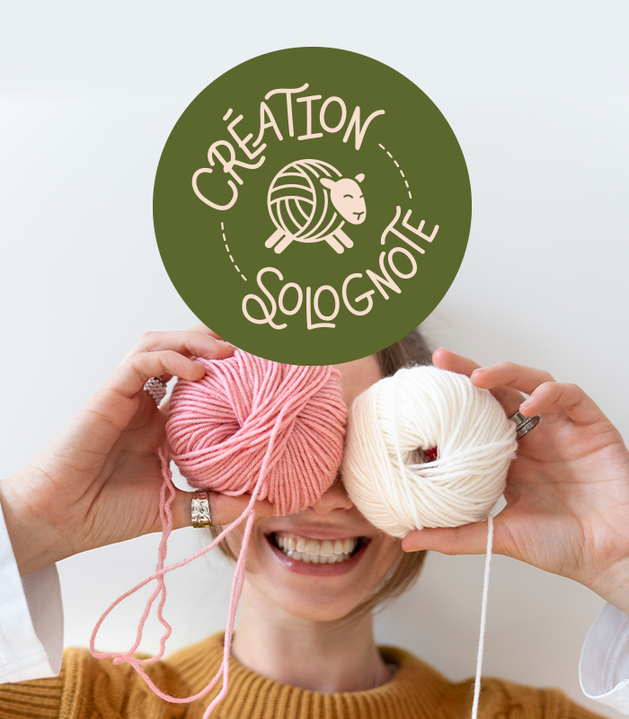 logo de création solognote, marque d'accessoires de tricot et de crochet