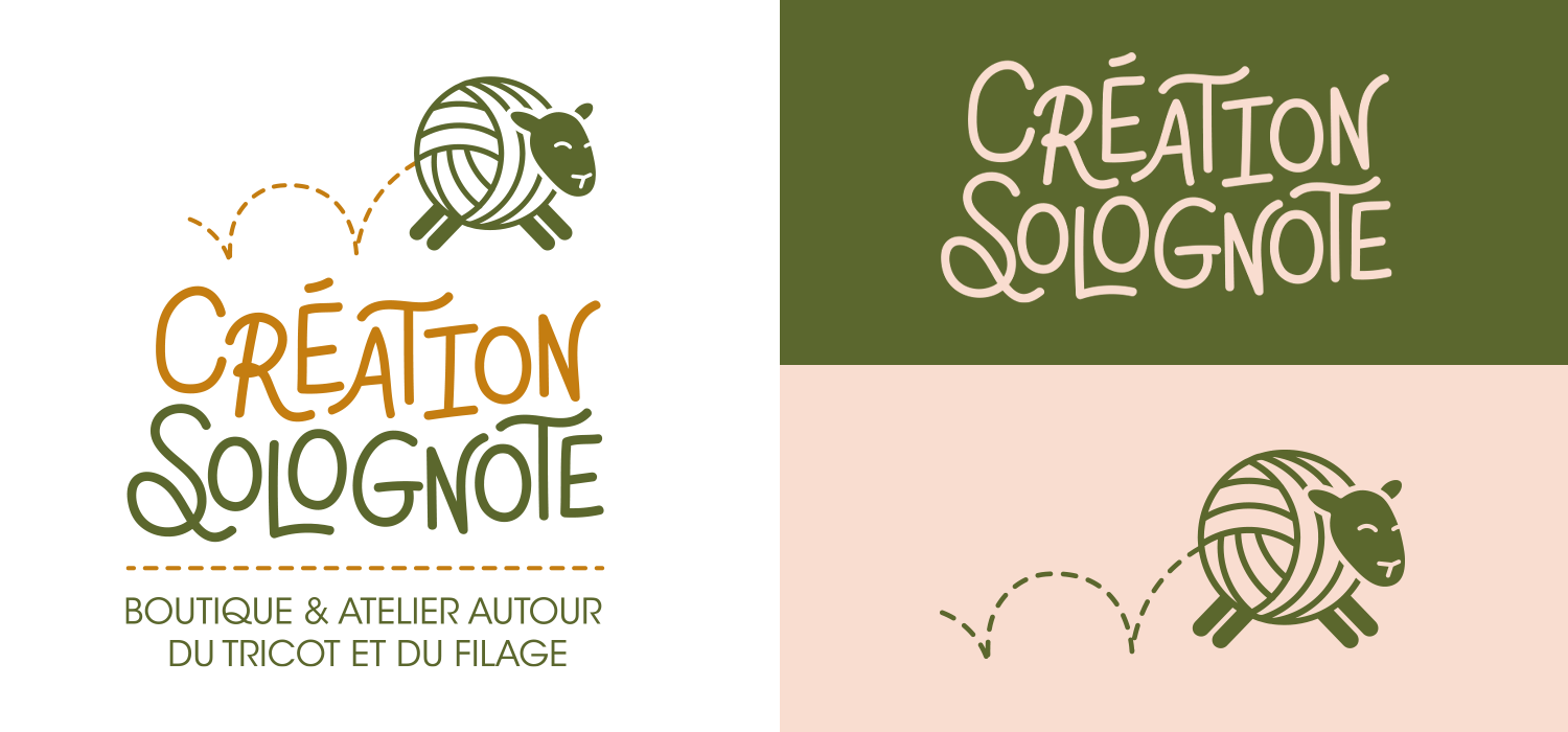 creation-solognote-logo-tricot-crochet-orleans identité visuelle complète avec différentes versions du logo pour Création Solognote