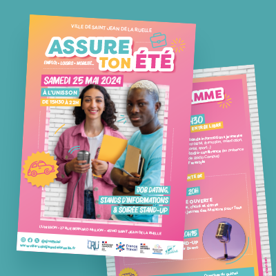 Graphisme de l'événement Assure ton été 2024, festival pour la jeunesse et l'emploi à Saint Jean de la Ruelle